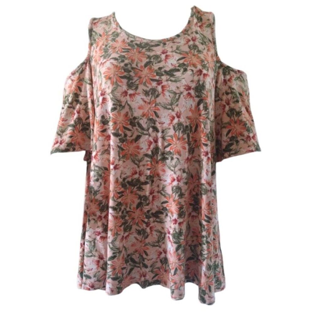 WESTPORT 1962 Blouse Woman 2X Orange Floral Cold Shoulder‎ Boho Relaxed Fit